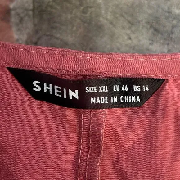 5 for $25🔥SHEIN Mauve Print V-Neck Short Sleeve Cinched Waist Dress XXL - Picture 3 of 5